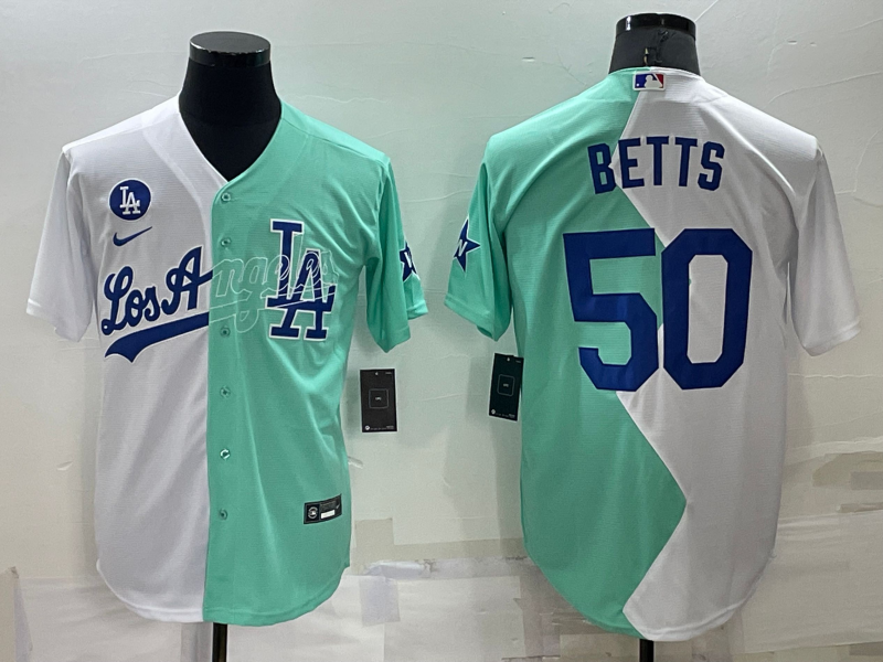 Men's Los Angeles Dodgers Mookie Betts White/Green Replica Baseball Jersey baseball jersey product view 1