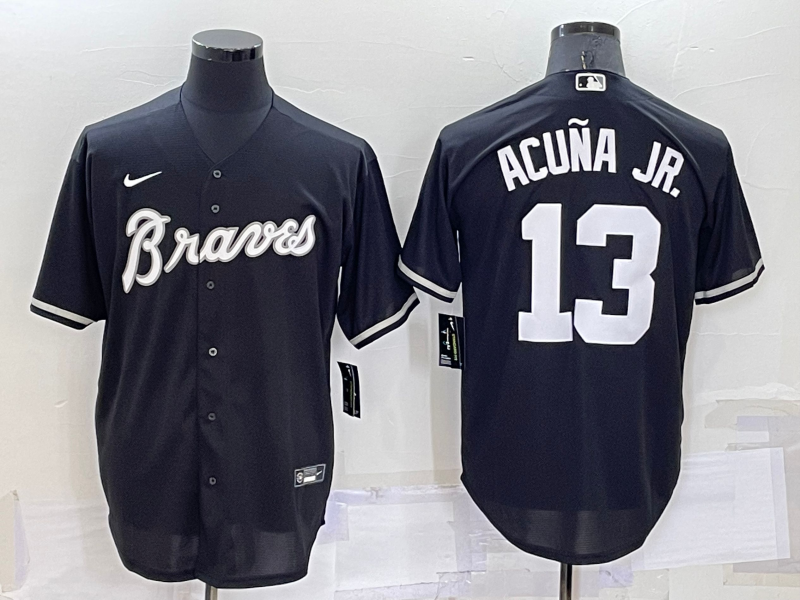 Men's Atlanta Braves Ronald Acuna Jr. #13 Black Replica Baseball Jersey1 baseball jersey product view 1