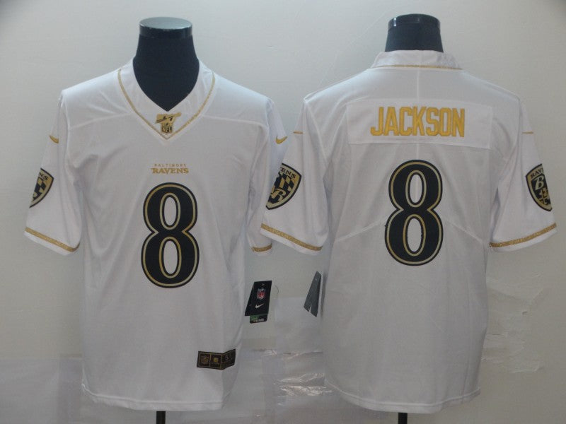 Men's Baltimore Ravens #8 Lamar Jackson White Game Jersey1 football jersey product view 1