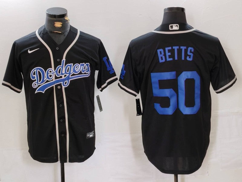 Men's Los Angeles Dodgers Mookie Betts #50 Black Replica Player Jersey baseball jersey product view 1