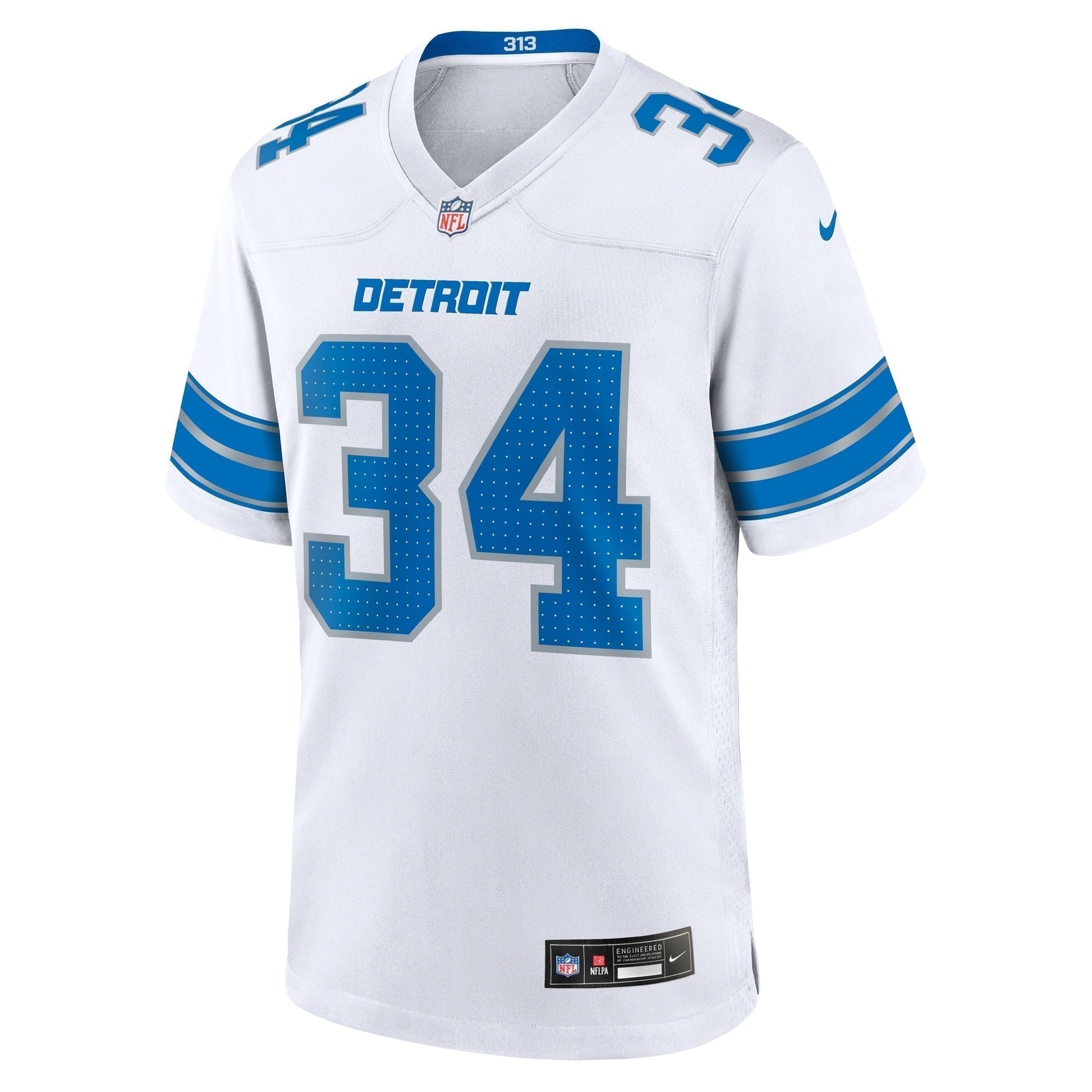 Alex Anzalone Detroit Lions White Game Jersey - White football jersey product view 2