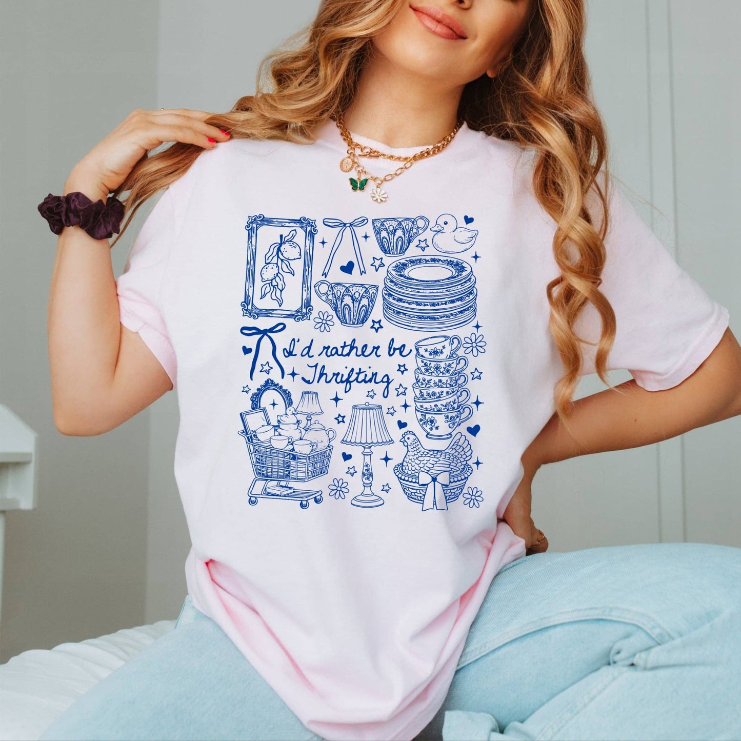 Vintage Rather Be Thrifting Pink Collage Tultex Graphic Tee Unisex T-shirt, Sweatshirt, Hoodie, Long Sleeve Tee - T-Shirt, Sweatshirt, Hoodie