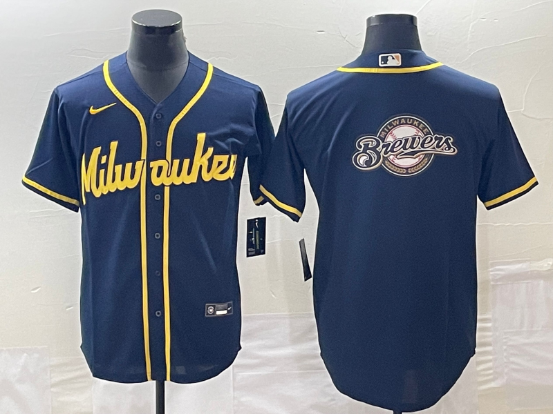 Men's Milwaukee Brewers Navy Replica Team Jersey baseball jersey product view 1