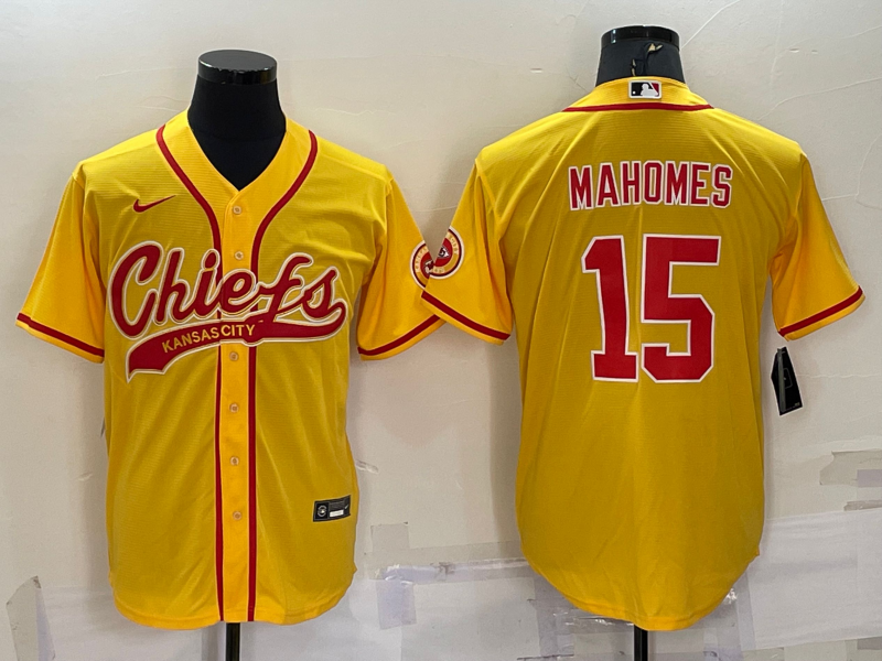 Men's Kansas City Chiefs Patrick Mahomes #15 Gold Game Jersey1 Joint Edition football jersey product view 1
