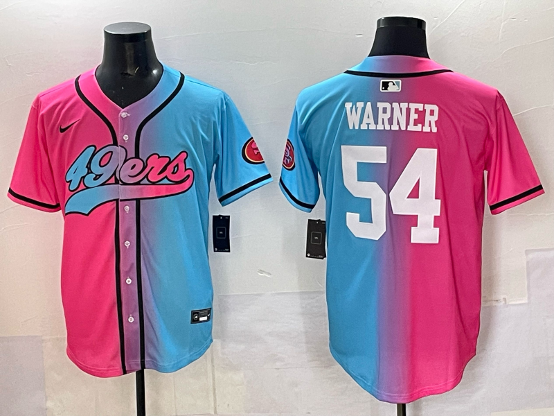 Men's San Francisco 49ers Fred Warner #54 Pink/Blue Game Jersey football jersey product view 1
