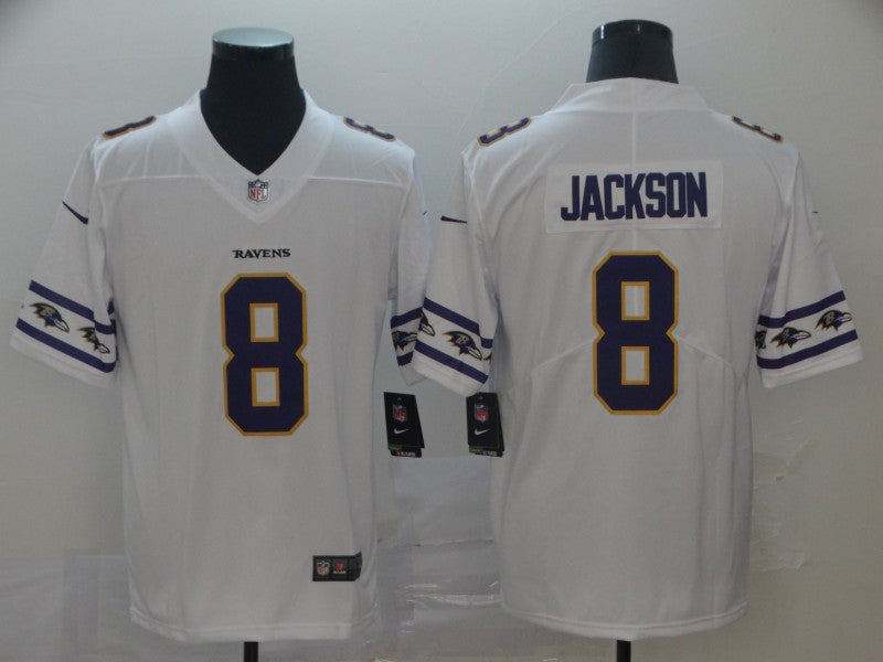 Men's Baltimore Ravens #8 Lamar Jackson White Jersey1 football jersey product view 1