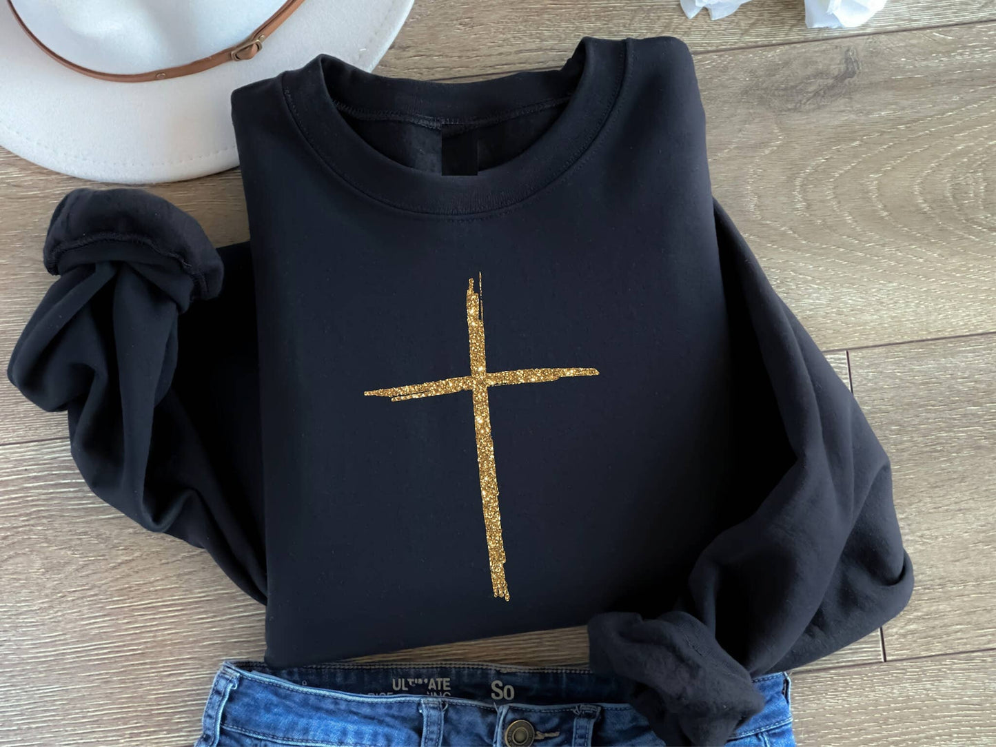 Christian Gold Cross Black Women's Graphic Sweatshirt Unisex T-shirt, Sweatshirt, Hoodie, Long Sleeve Tee - T-Shirt, Sweatshirt, Hoodie