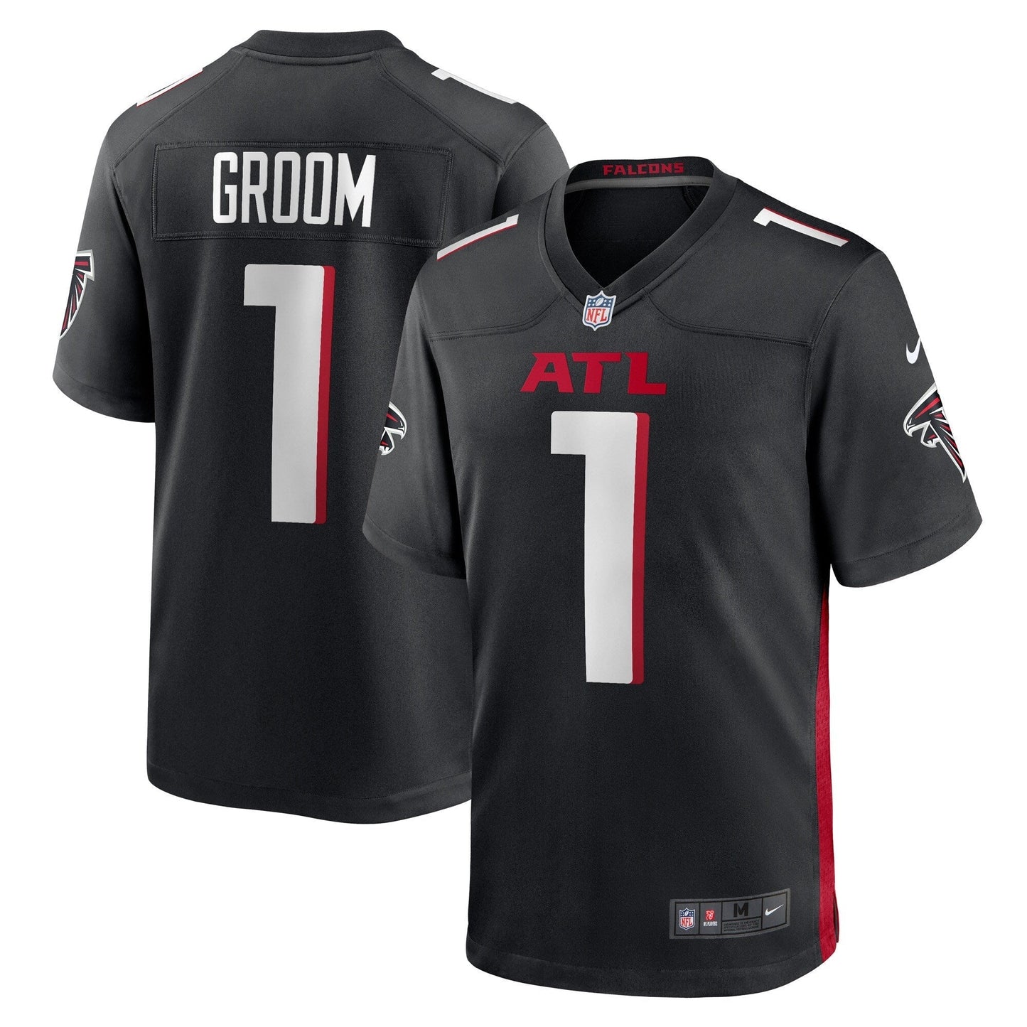 Number 1 Groom Atlanta Falcons Game Jersey - Black football jersey product view 1