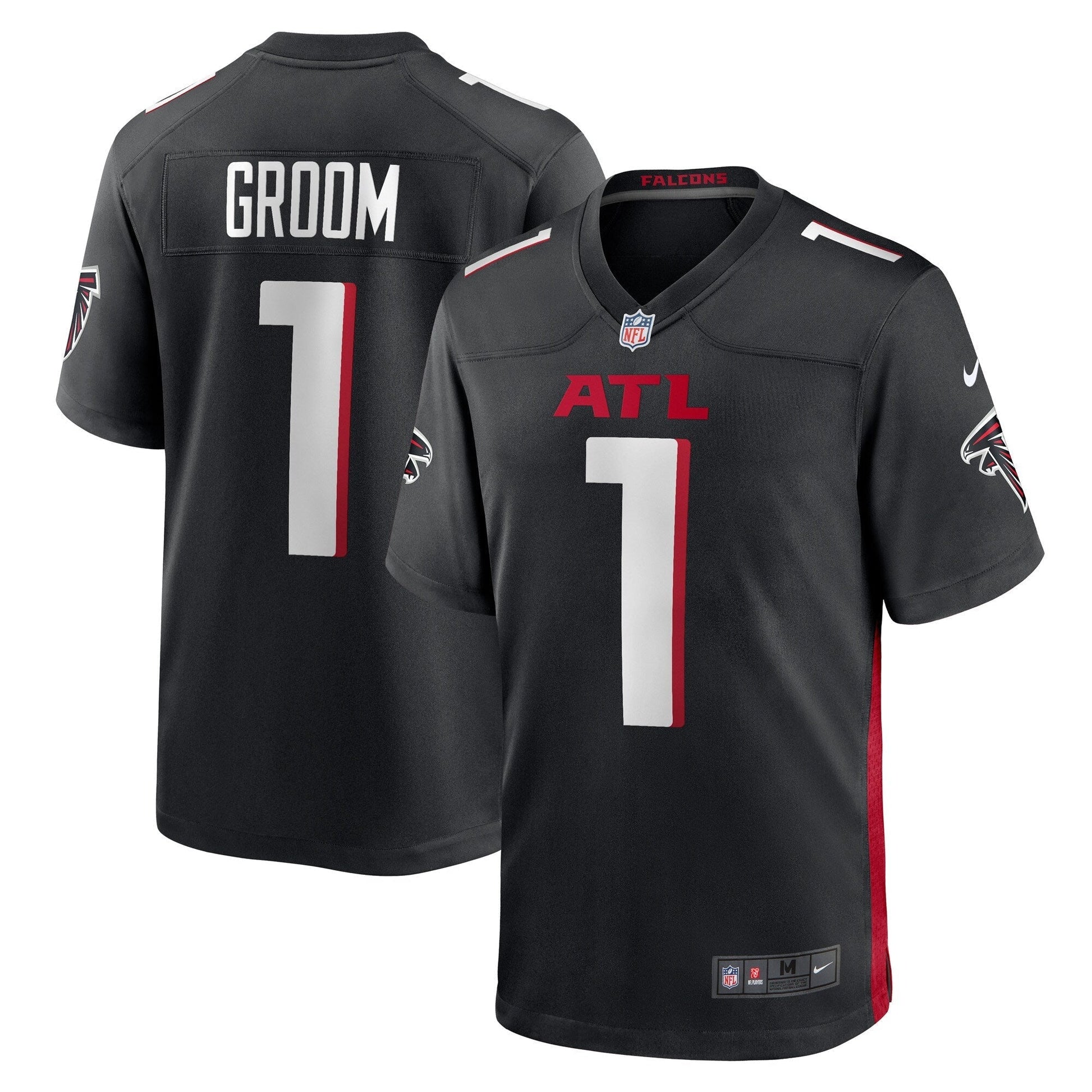 Number 1 Groom Atlanta Falcons Game Jersey - Black football jersey product view 1