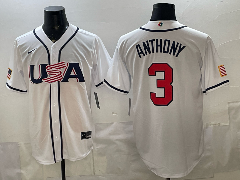 Men's USA Baseball Roman Anthony #3 White 2026 World Baseball Classic Stadium Jersey baseball jersey product view 1
