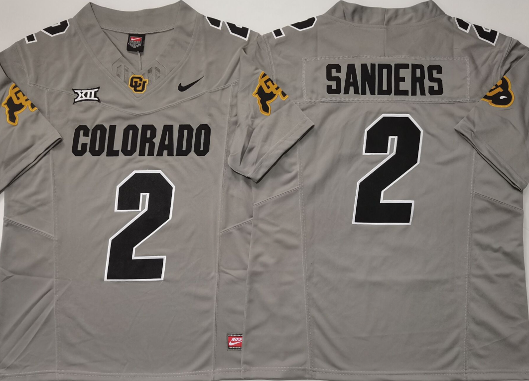 Men's Colorado Buffaloes Shedeur Sanders #2 Grey Player Game Jersey sports jersey product view 1