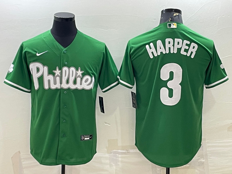 Men's Philadelphia Phillies Bryce Harper Green Replica Player Jersey baseball jersey product view 1