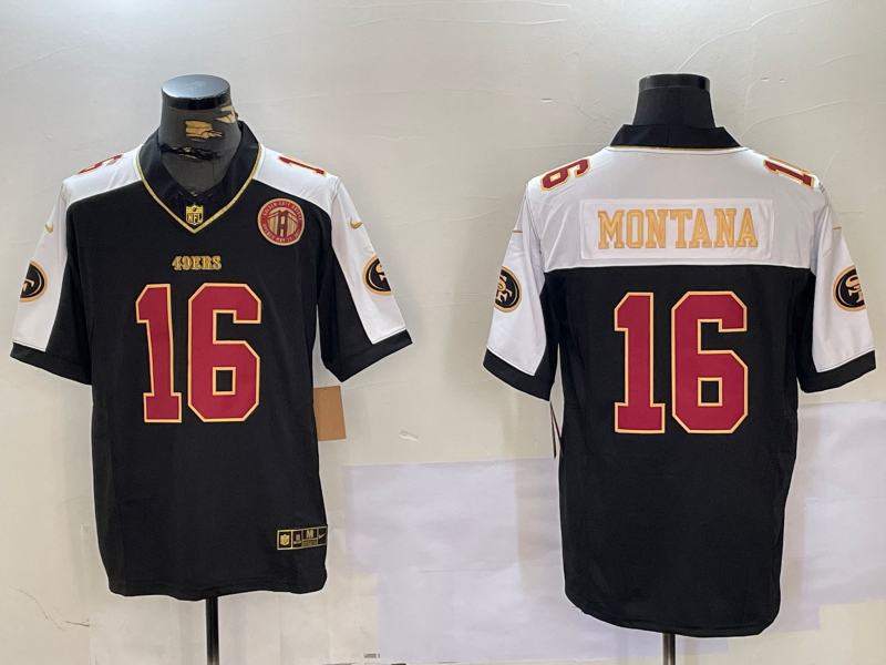 Men's San Francisco 49ers Joe Montana Black Retired Team Player Game Jersey football jersey product view 1