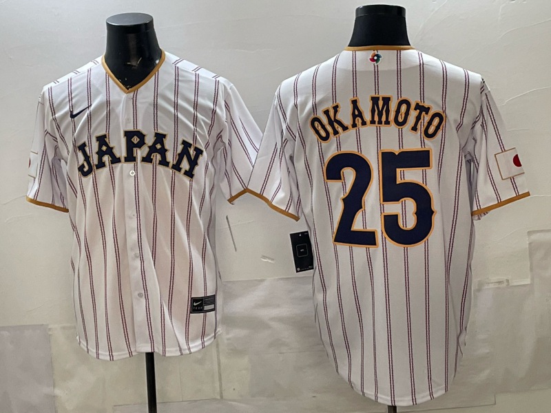 Men's Japan Baseball Kazuma Okamoto #25 White 2026 World Baseball Classic Home Stadium Jersey baseball jersey product view 1