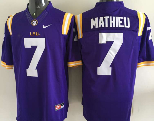 Men's LSU Tigers Tyrann Mathieu Purple Player Game Jersey sports jersey product view 1