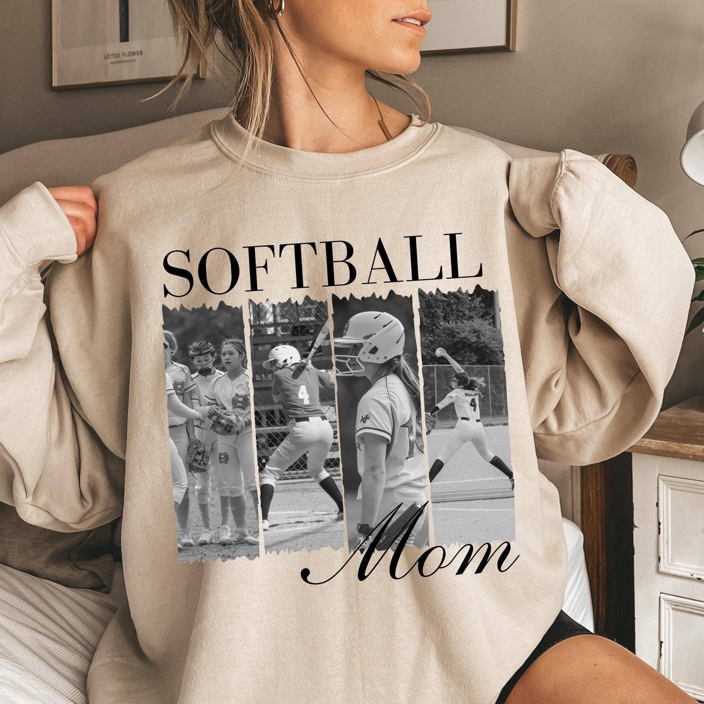 Custom Softball Mom Brushstroke Photo Tee Unisex T-shirt, Sweatshirt, Hoodie, Long Sleeve Tee - T-Shirt, Sweatshirt, Hoodie