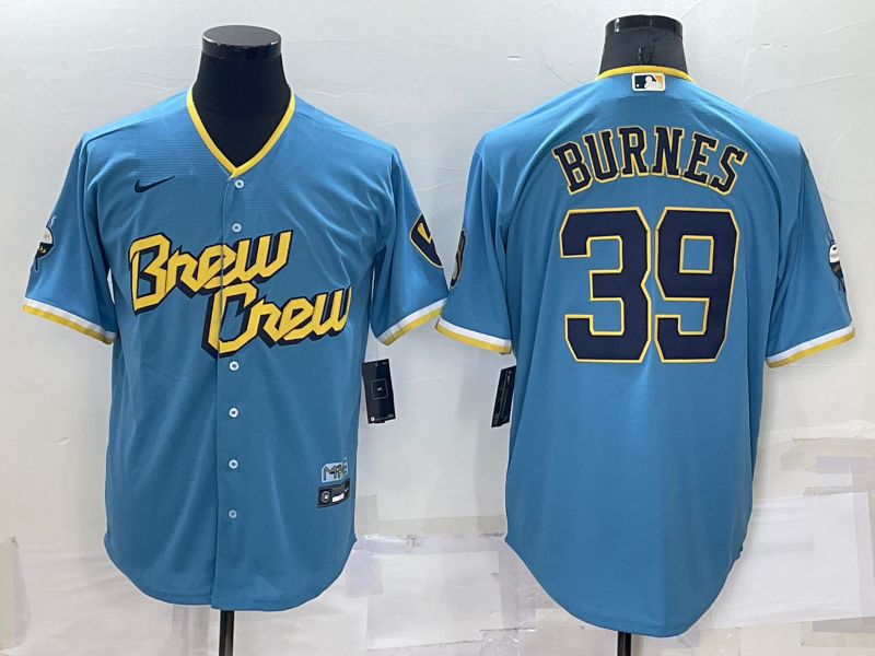 Men's Milwaukee Brewers Corbin Burnes Blue Stitched Jersey baseball jersey product view 1