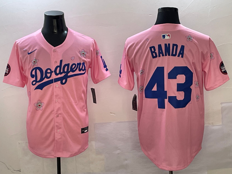 Men's Los Angeles Dodgers Anthony Banda #43 Pink Game Jersey baseball jersey product view 1