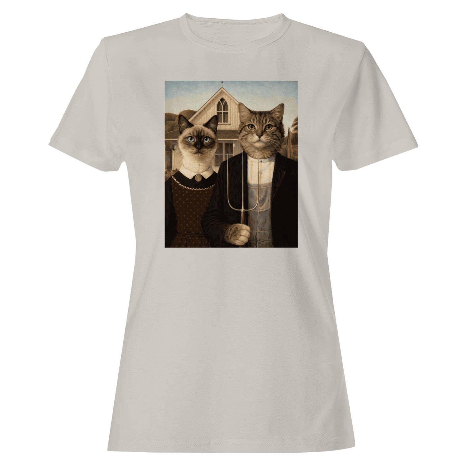 American Gothic Cat Women's T-Shirt Ice Grey Unisex T-shirt, Sweatshirt, Hoodie, Long Sleeve Tee - T-Shirt, Sweatshirt, Hoodie