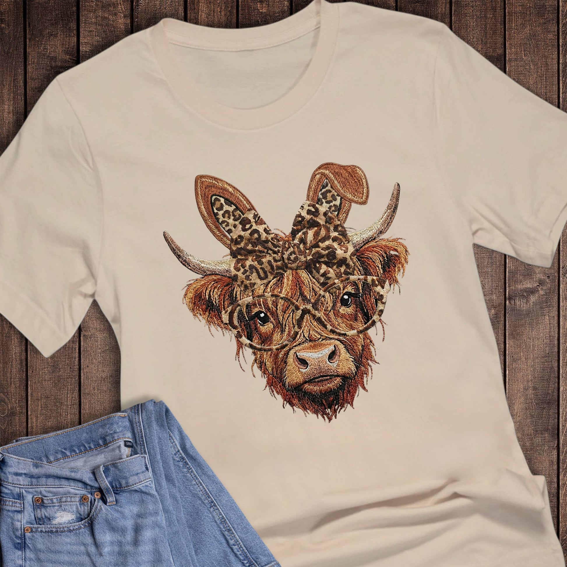 Easter Leopard Bunny Cow with Headband Graphic Tee Unisex T-shirt, Sweatshirt, Hoodie, Long Sleeve Tee - T-Shirt, Sweatshirt, Hoodie