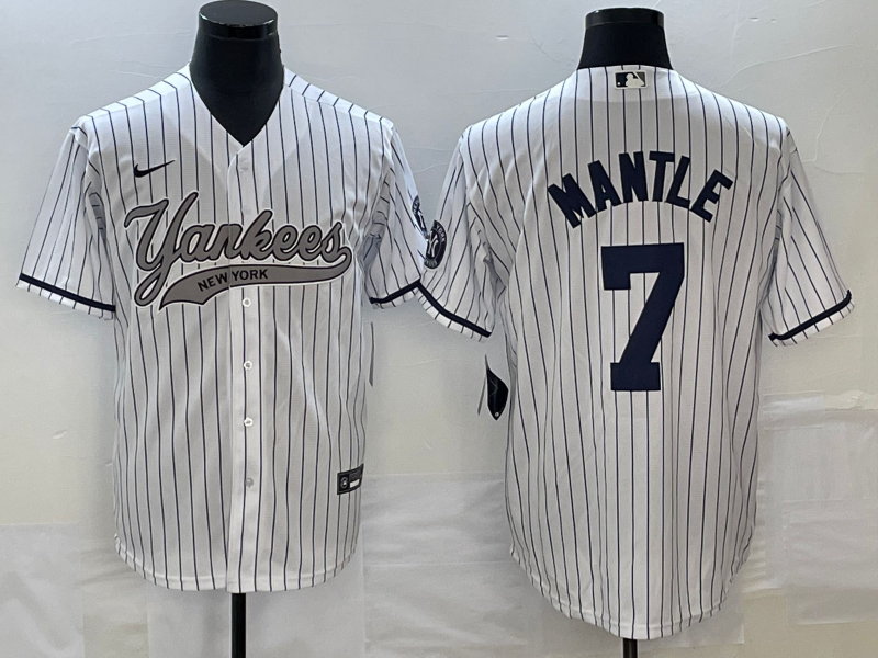 Men's New York Yankees Mickey Mantle White Game Jersey Joint Edition baseball jersey product view 1