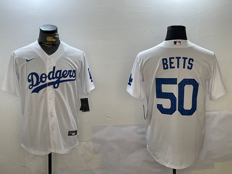 Men's Los Angeles Dodgers1 Mookie Betts White Game Jersey baseball jersey product view 1