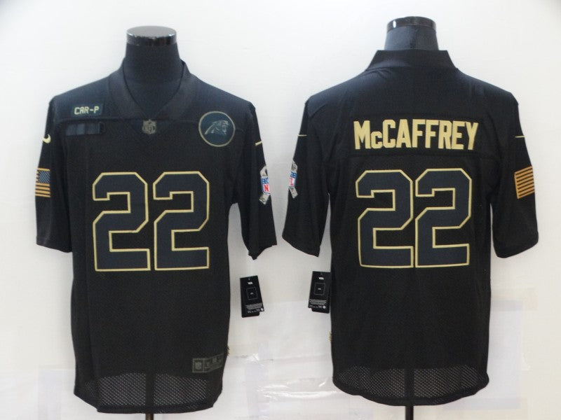 Men's Carolina Panthers #22 Christian McCaffrey Black Game Player Jersey1 football jersey product view 1