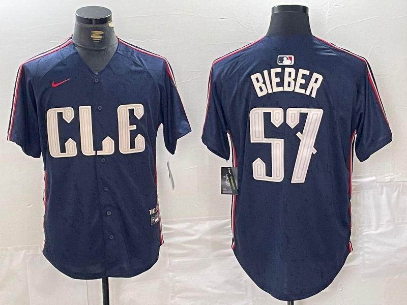 Men's Cleveland Guardians Shane Bieber #57 Navy 2024 City Connect Limited Jersey baseball jersey product view 1