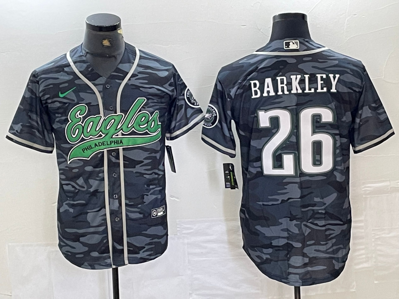Men's Philadelphia Eagles Saquon Barkley Grey Camouflage Game Jersey Joint Edition football jersey product view 1