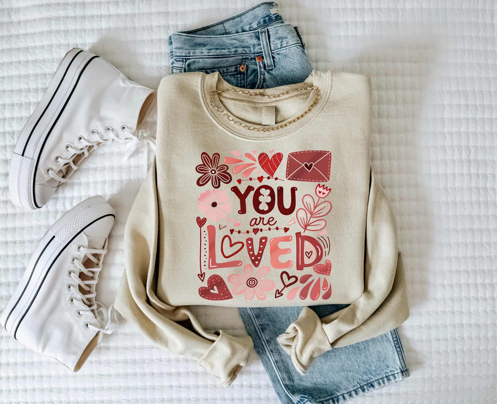 Christian You Are Loved Spring Cream Graphic Sweatshirt Unisex T-shirt, Sweatshirt, Hoodie, Long Sleeve Tee - T-Shirt, Sweatshirt, Hoodie