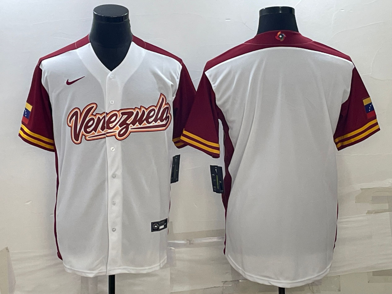 Men's 2023 World Baseball Classic Venezuela White Blank Jersey baseball jersey product view 1