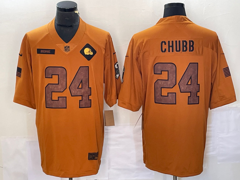 Men's Cleveland Browns Nick Chubb Brown 2023 Salute To Service Limited Jersey football jersey product view 1