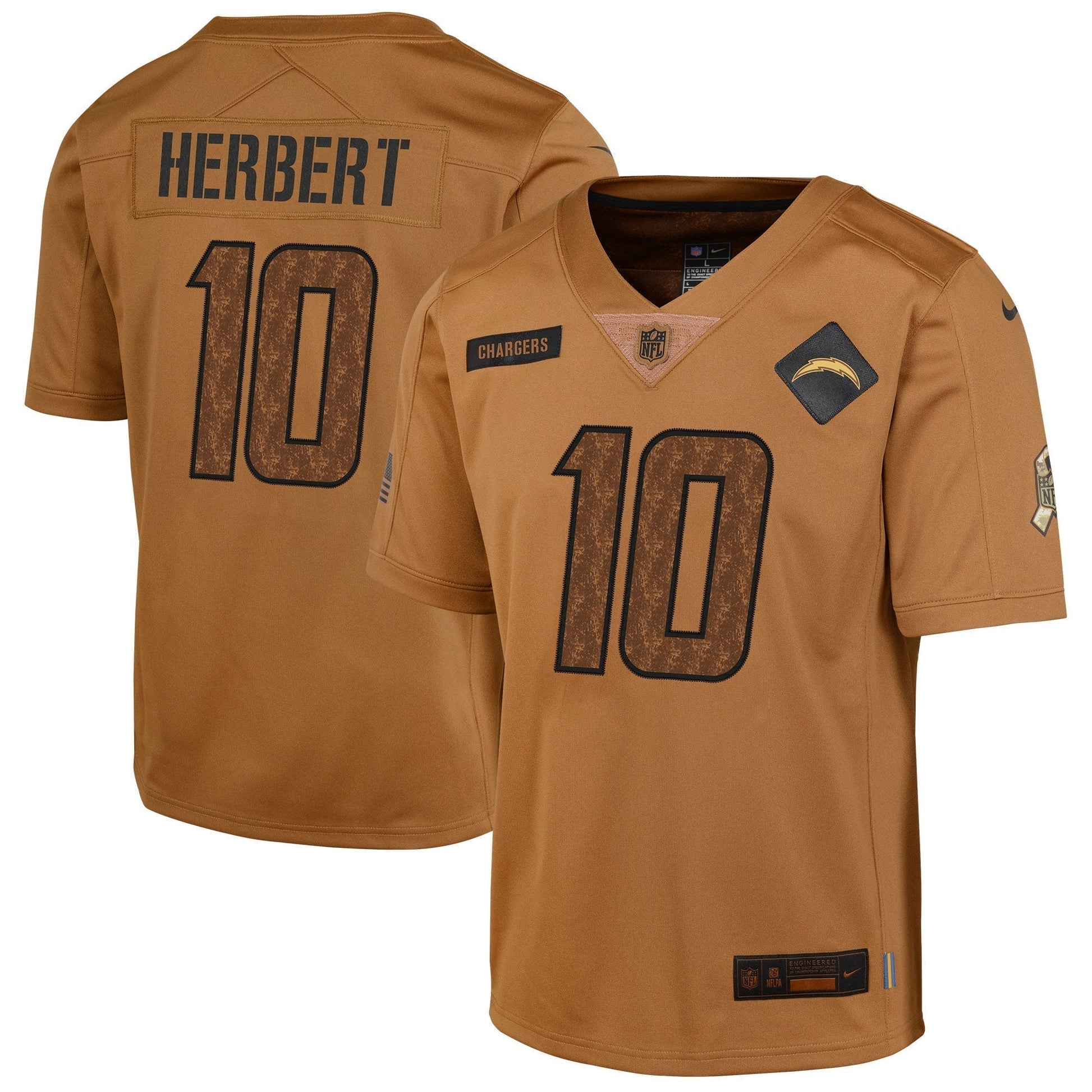 Justin Herbert Los Angeles Chargers Salute To Service Limited Jersey - Brown football jersey product view 1