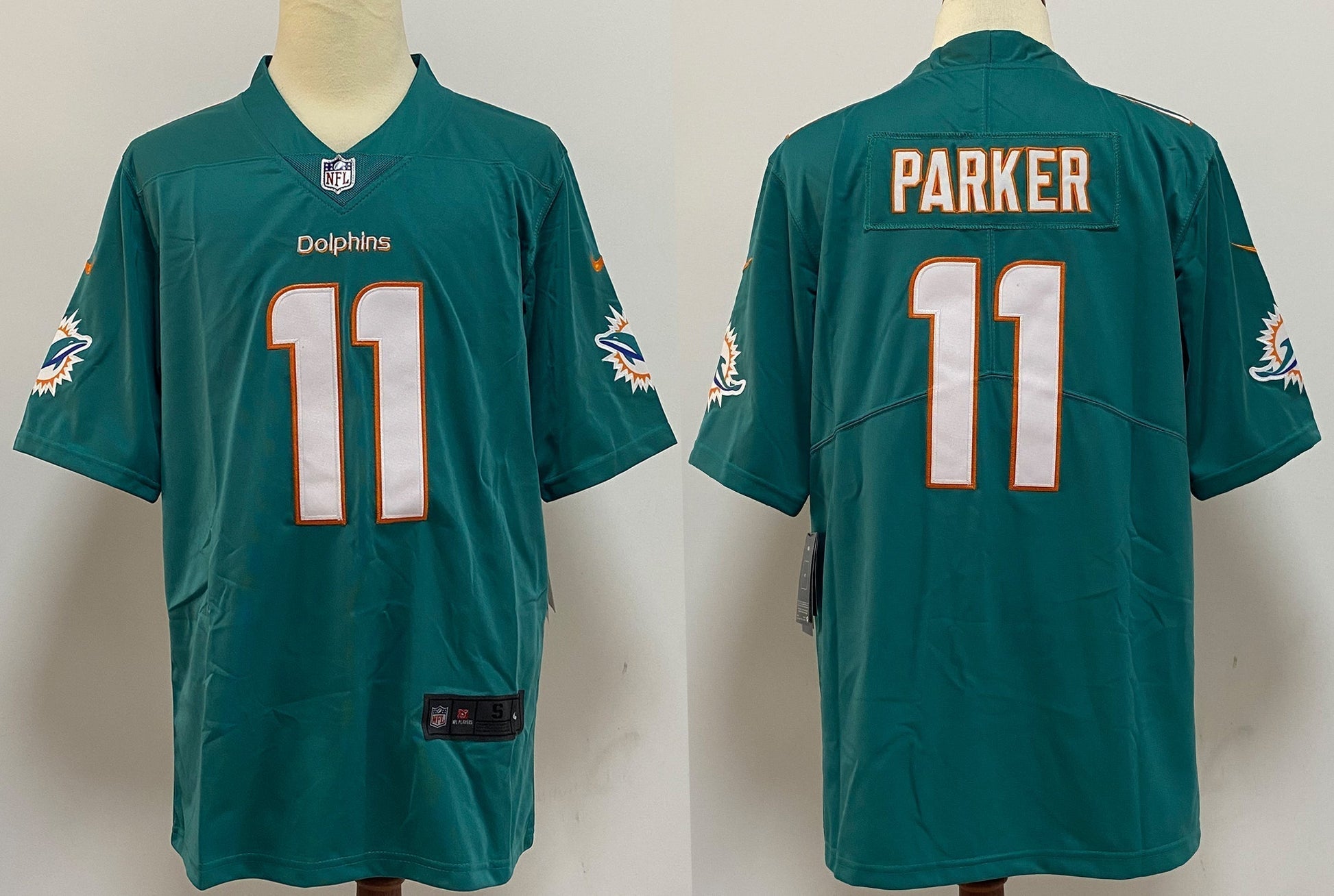Men's Miami Dolphins DeVante Parker Green Aqua Game Jersey football jersey product view 1