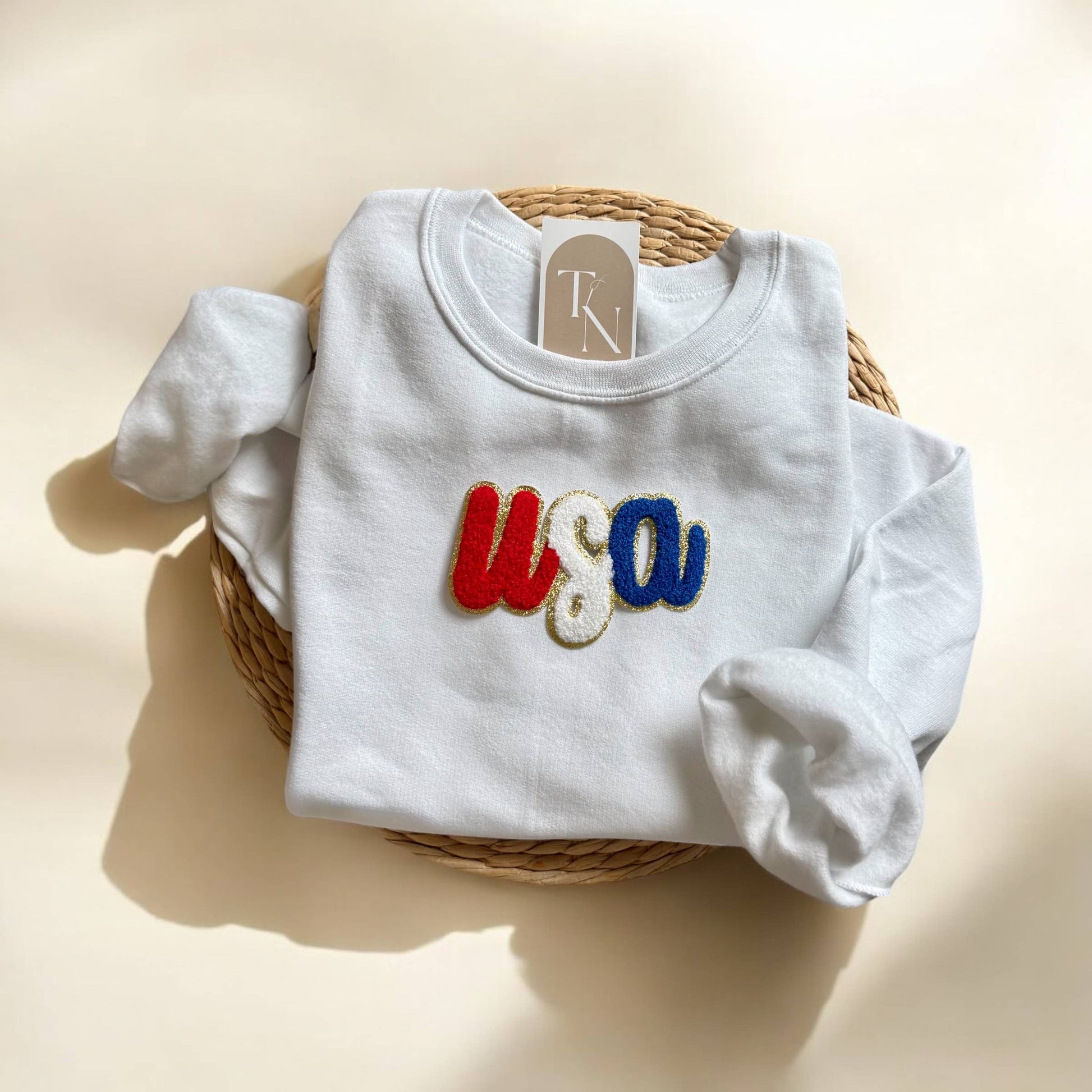 Chenille Patch USA Sweatshirt, Memorial Day Apparel Unisex T-shirt, Sweatshirt, Hoodie, Long Sleeve Tee - T-Shirt, Sweatshirt, Hoodie