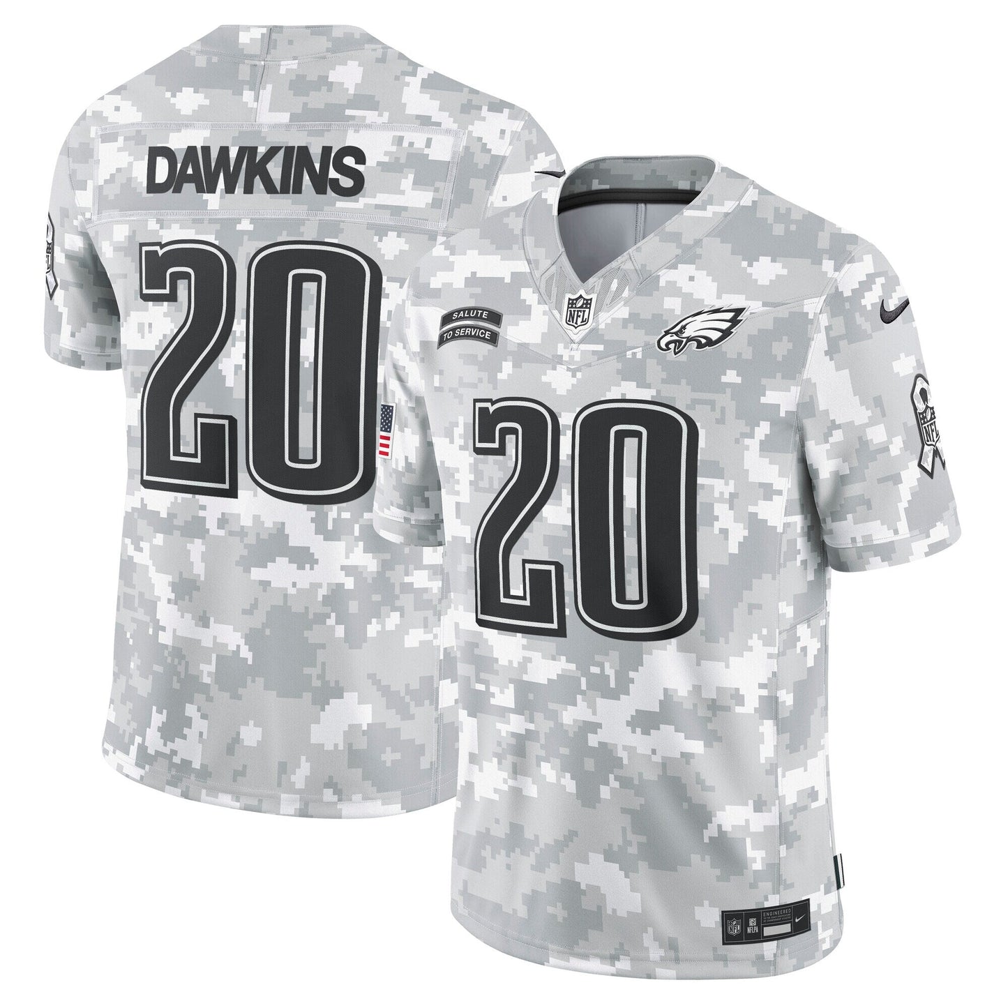 Brian Dawkins Philadelphia Eagles 2024 Salute to Service Retired Limited Jersey - Arctic Camo football jersey product view 1