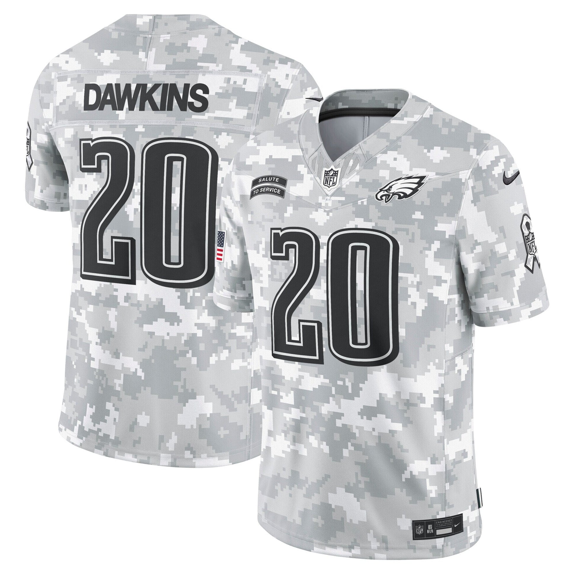 Brian Dawkins Philadelphia Eagles 2024 Salute to Service Retired Limited Jersey - Arctic Camo football jersey product view 1