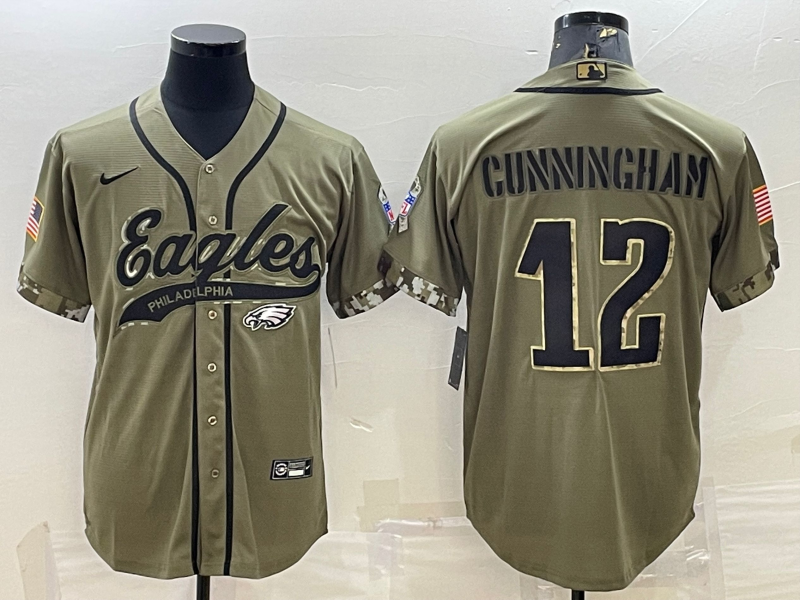 Men's Philadelphia Eagles Randall Cunningham #12 Olive 2022 Salute To Service Limited Jersey1 Joint Edition football jersey product view 1
