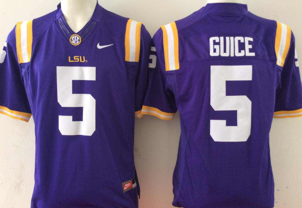 Men's LSU Tigers Derrius Guice #5 Purple Player Game Jersey sports jersey product view 1