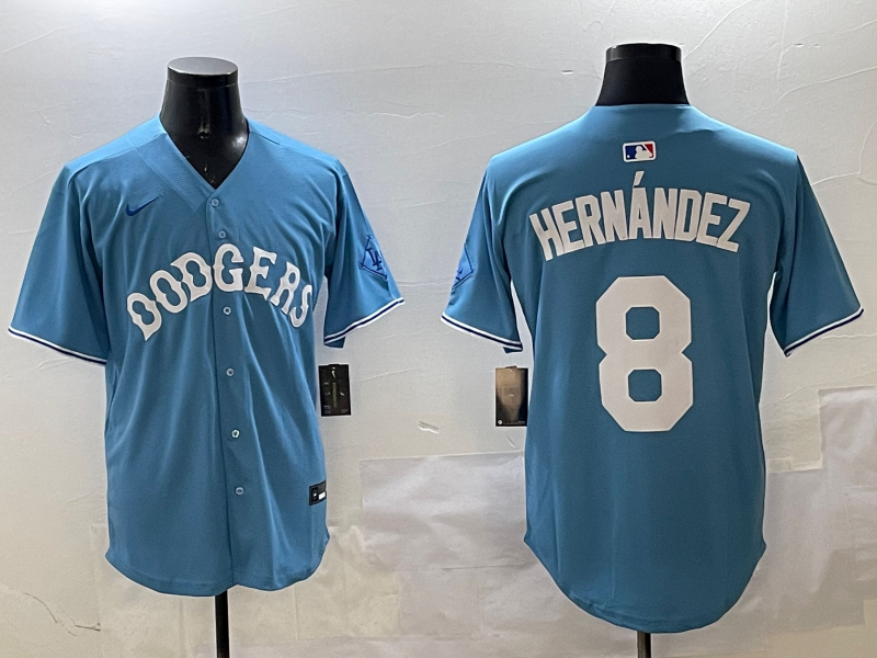 Men's Los Angeles Dodgers Enrique Hernandez #8 Light Blue Limited Player Jersey baseball jersey product view 1
