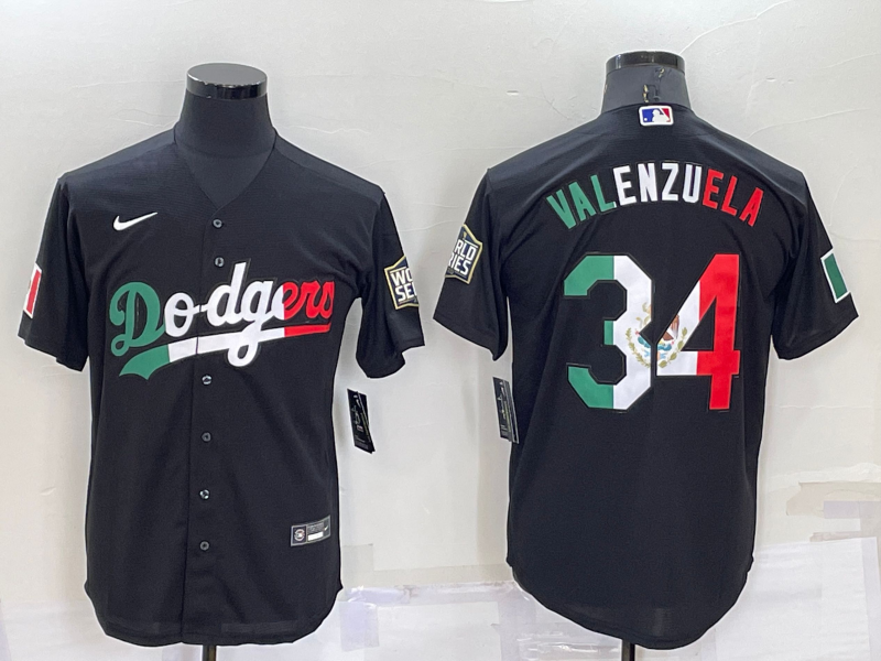 Men's Los Angeles Dodgers Fernando Valenzuela #34 Black Player Jersey1 baseball jersey product view 1