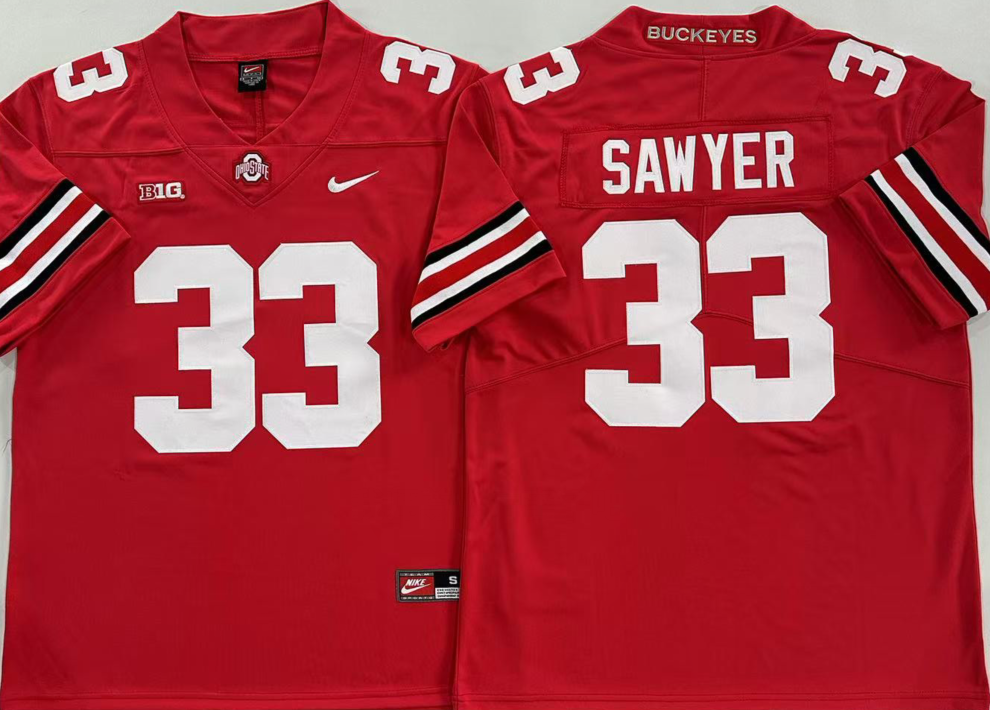Men's Ohio State Buckeyes Jack Sawyer Red Player Game Jersey sports jersey product view 1
