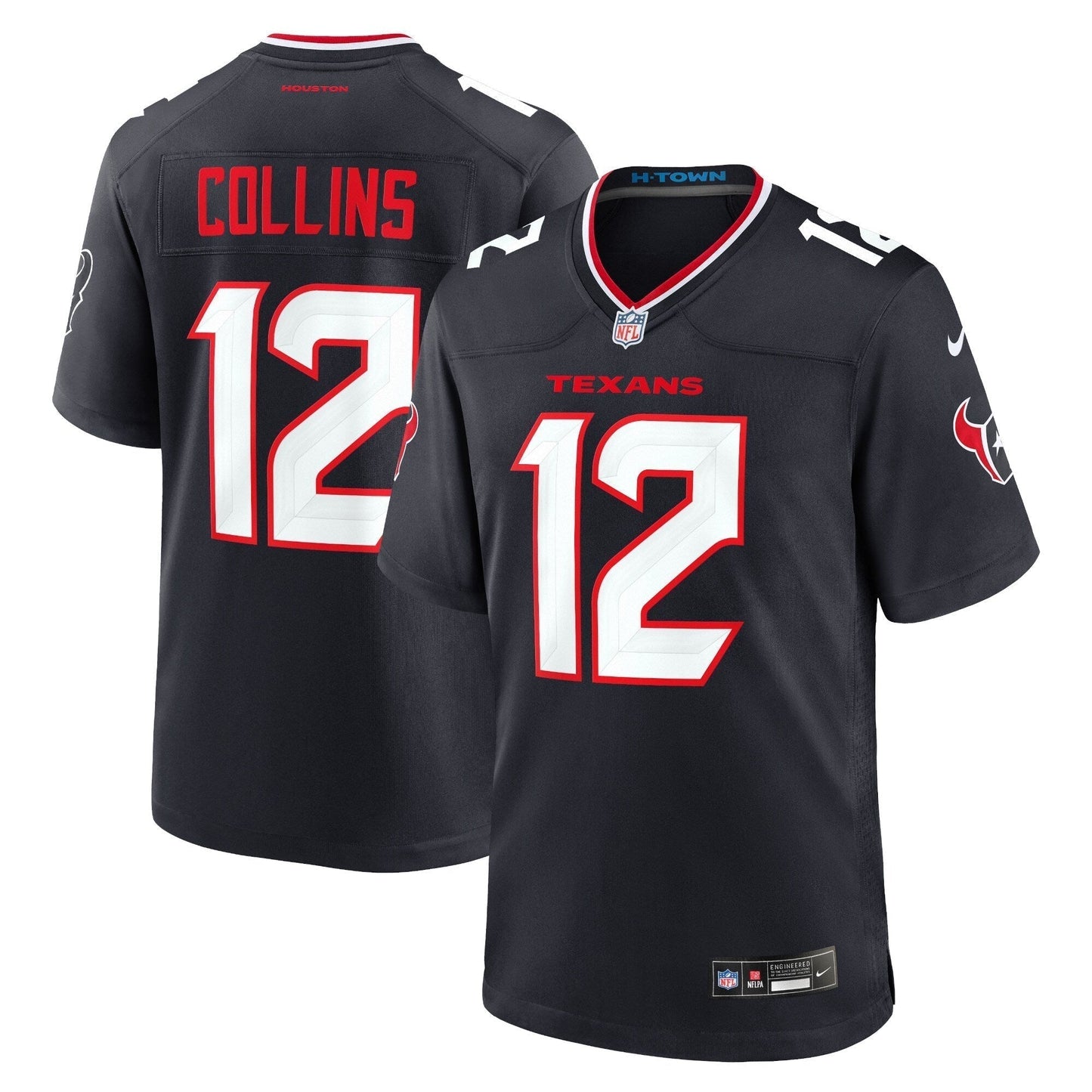 Nico Collins Houston Texans Game Jersey - Navy football jersey product view 1