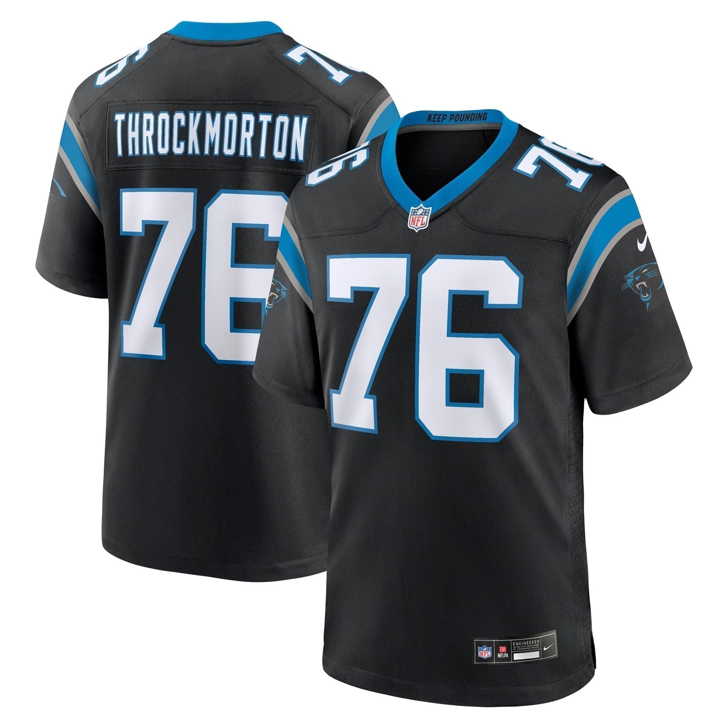 Calvin Throckmorton Carolina Panthers Team Game Jersey - Black football jersey product view 1