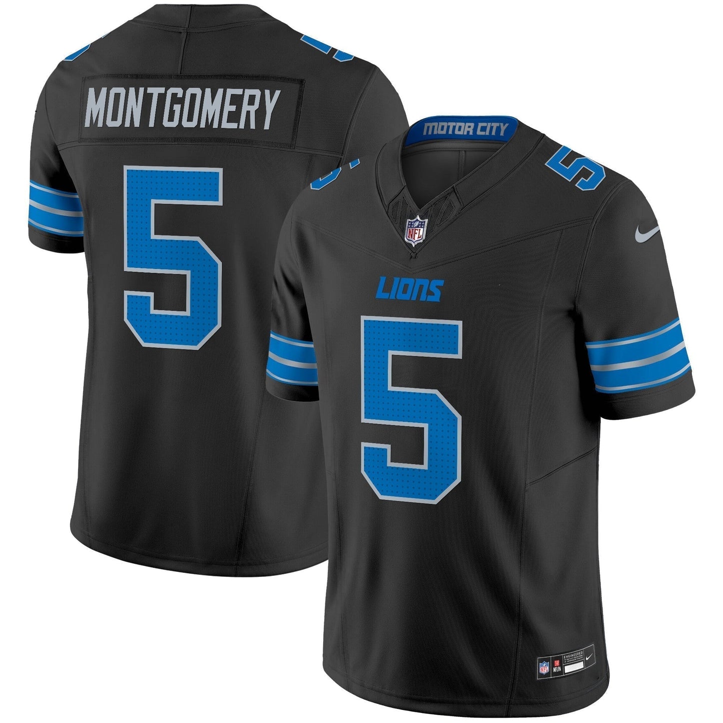 David Montgomery Jersey #5 Detroit Lions Jersey - Black football jersey product view 1