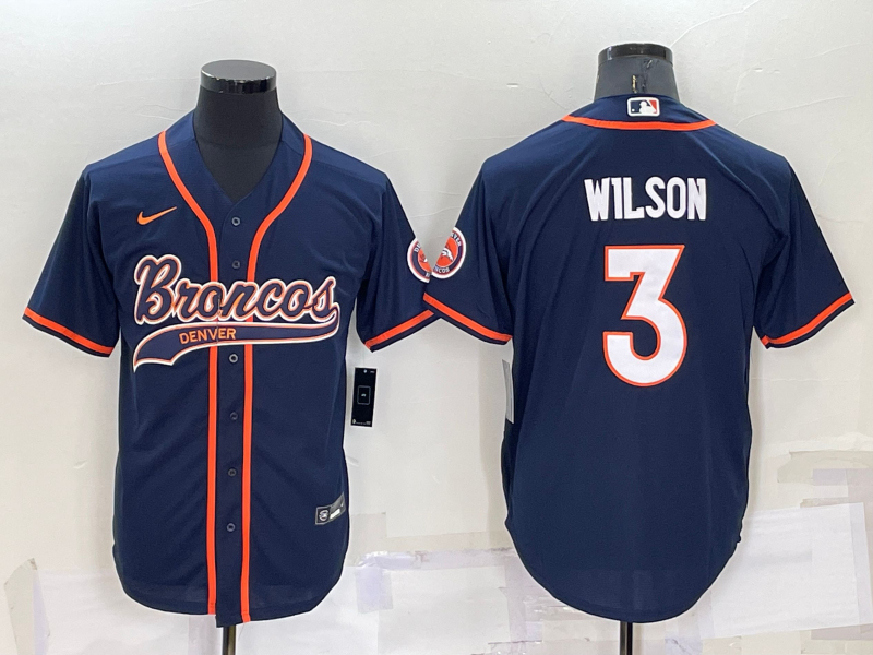 Men's Denver Broncos Russell Wilson #3 Navy Game Jersey1 Joint Edition football jersey product view 1