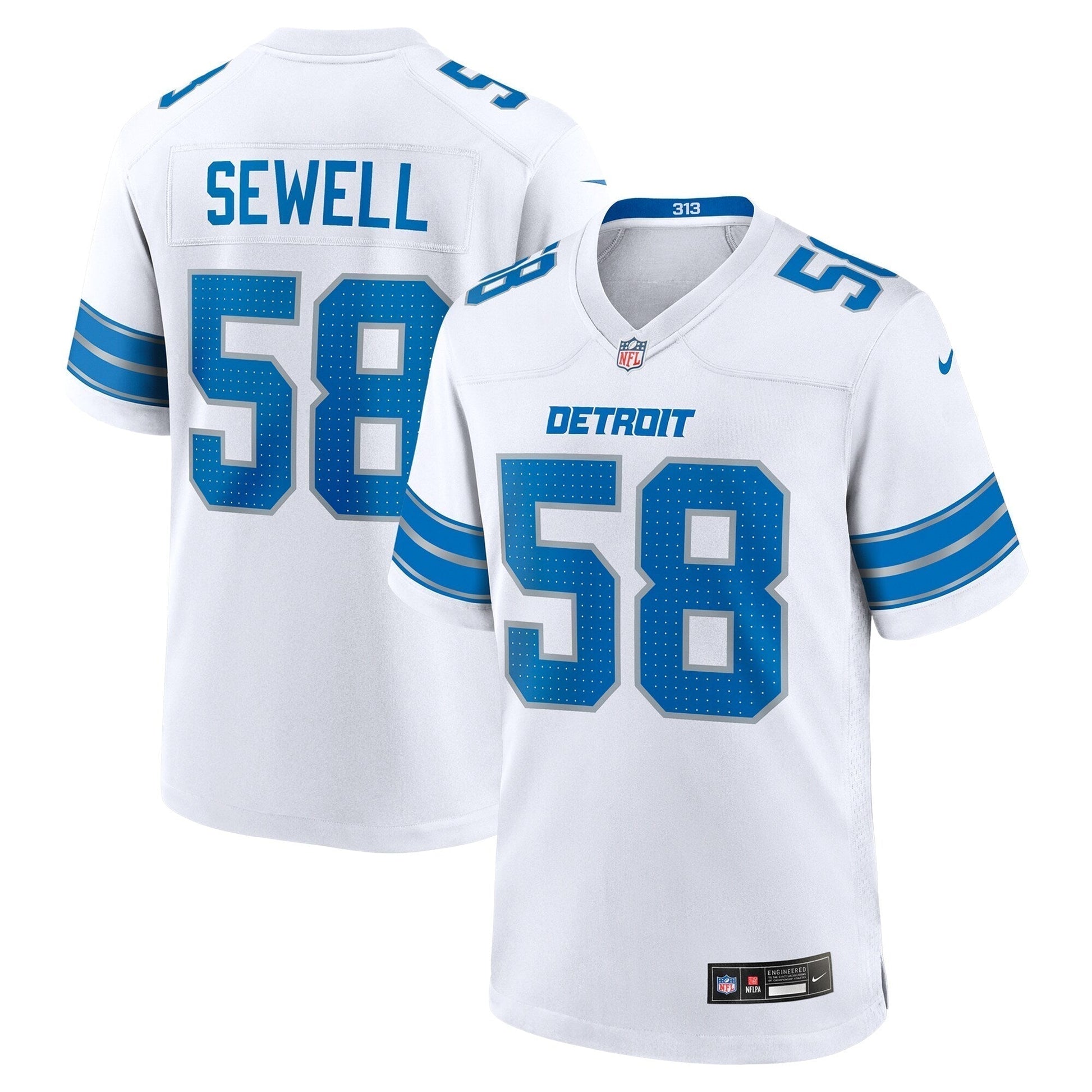 Penei Sewell Detroit Lions Game Jersey - White football jersey product view 1
