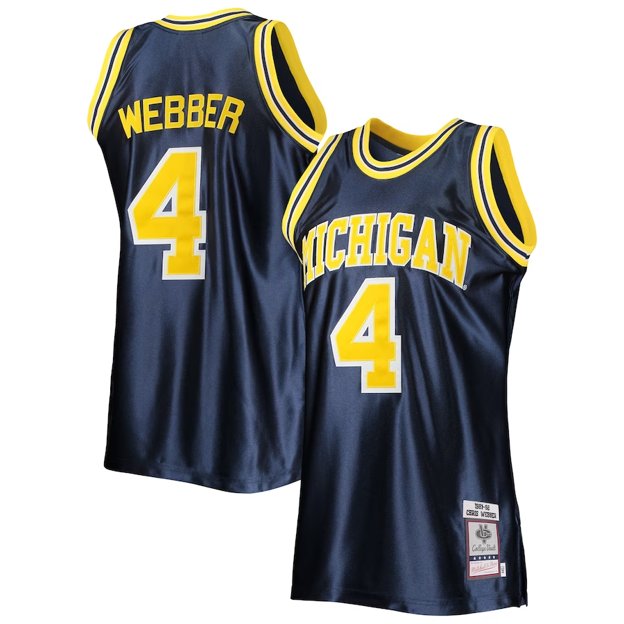 Men's Michigan Wolverines Chris Webber Navy Team Replica Player Jersey sports jersey product view 1