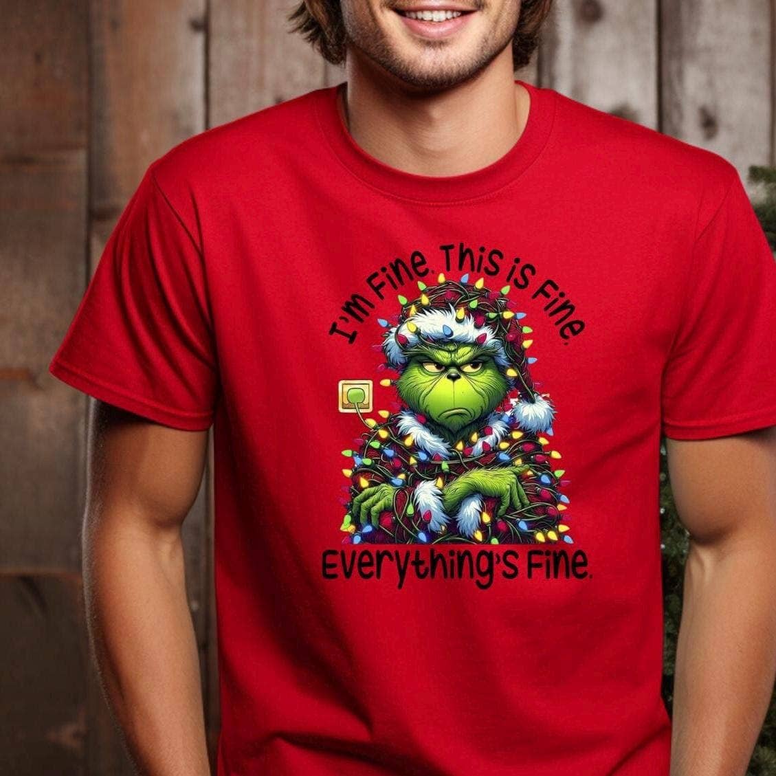Grinch I'm Fine Christmas Sweater - Funny Holiday Lights Unisex T-shirt, Sweatshirt, Hoodie, Long Sleeve Tee - T-Shirt, Sweatshirt, Hoodie