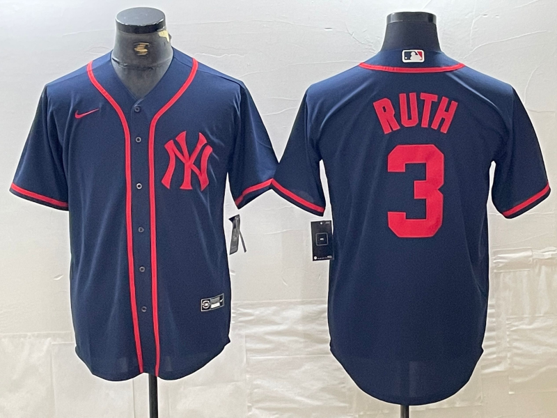 Men's New York Yankees Babe Ruth #3 Navy Limited Game Jersey1 baseball jersey product view 1
